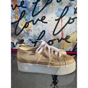 Superga 2790 Linea Up and Down Gold Lamé Platform Sneakers - Size 37 US 6.5